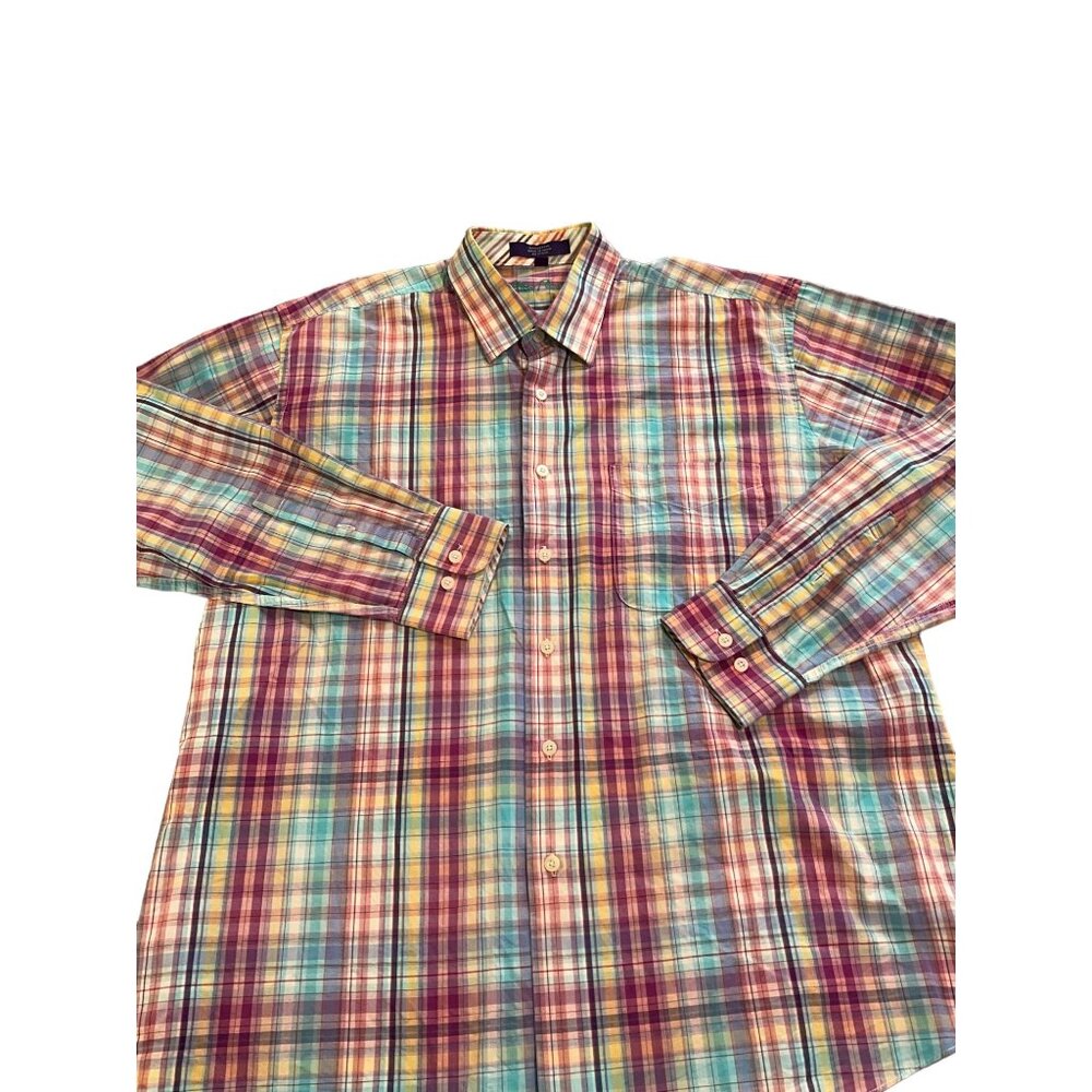 Alan Flusser Men's Long Sleeve Button Down Shirt Large‎ Contrasting Cuffs
